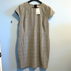 High neck fine check print business sheath dress!